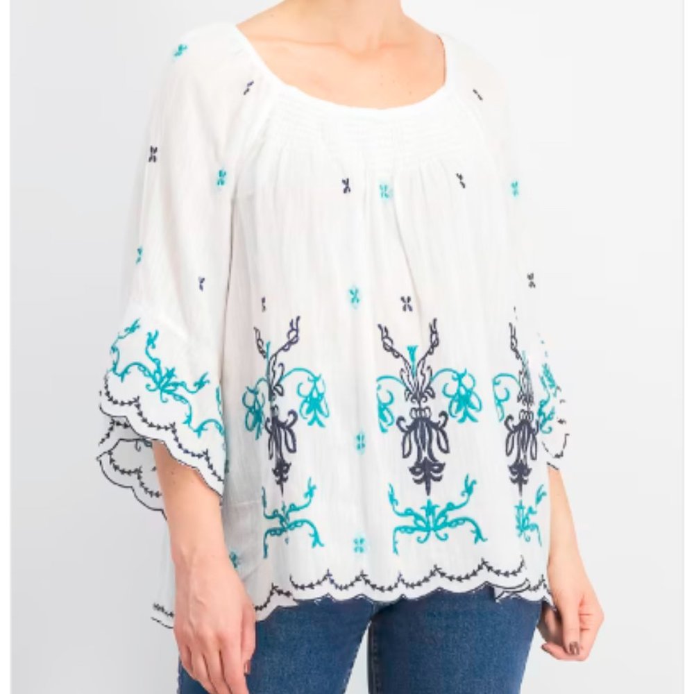 Style & Co.Embroidered Off the Shoulder Top